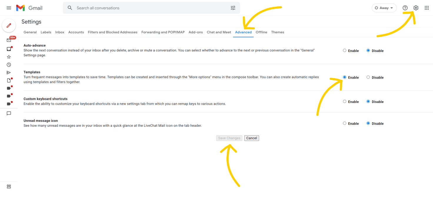 An image presenting how to save a canned response template in Gmail