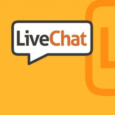 the LiveChat logo on an orange backround