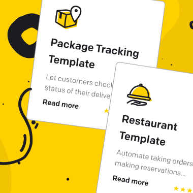 The cards presenting different chatbot templates on a yellow background