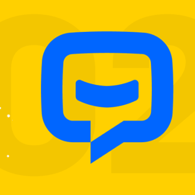 the chatbot software blue logo on a yellow backgroud