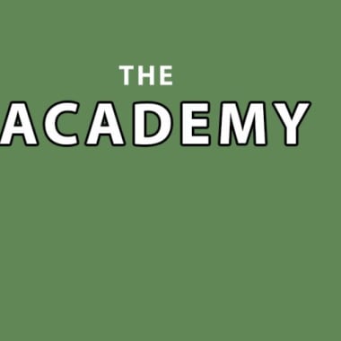 The chatbot academy logo and yellow blocks on a green background