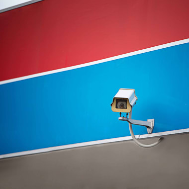 security camera on a wall