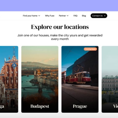 Fuse page showing student housing cities