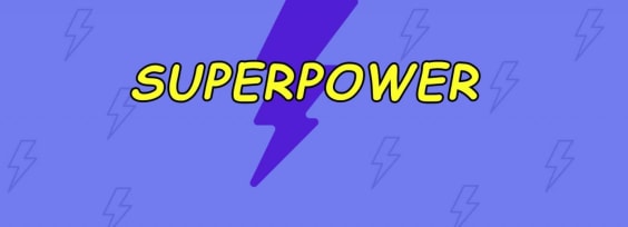 superpower and a thunder on a purple background