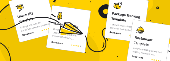 The cards presenting different chatbot templates on a yellow background
