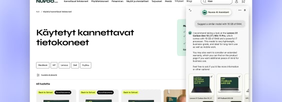 Nuvoo website with the Text Chat Widget and AI Agent helping turn customer conversations into sales