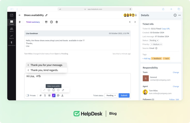 HelpDesk dashboard 