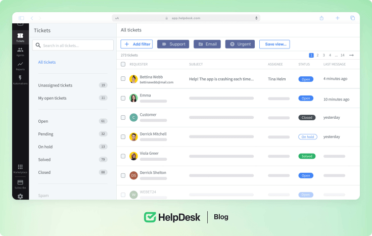 HelpDesk dashboard.