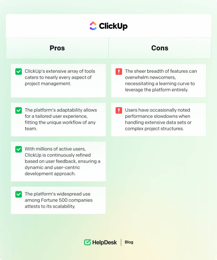 ClickUp's pros and cons