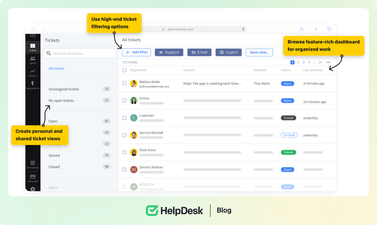 HelpDesk main dashboard