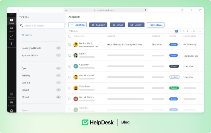 HelpDesk interface