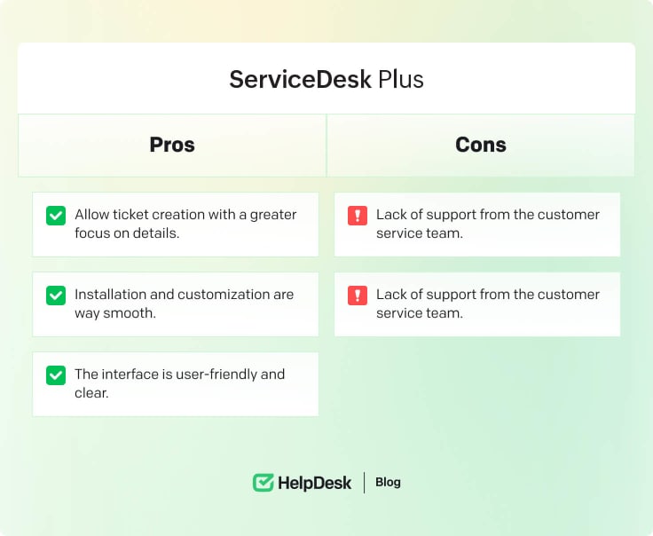 ServiceDesk's pros and cons