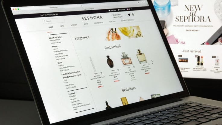 Sephora's website with perfumes shown on a computer