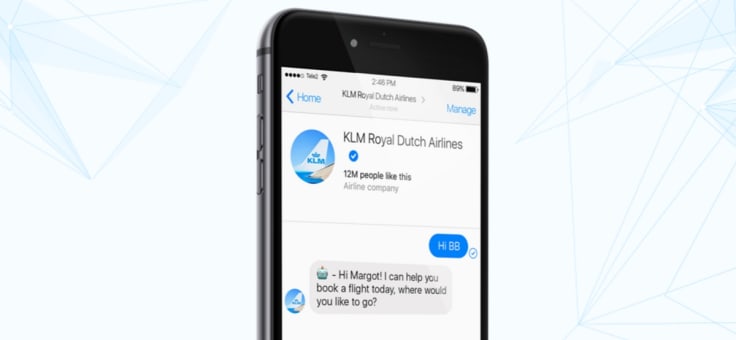 a KLM Royal Dutch Airlines chatbot on  a mobile phone