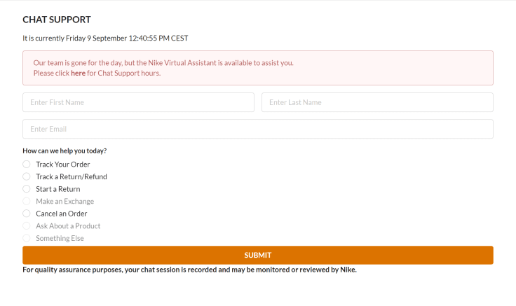 nike chat support