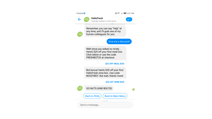 HelloFresh chatbot