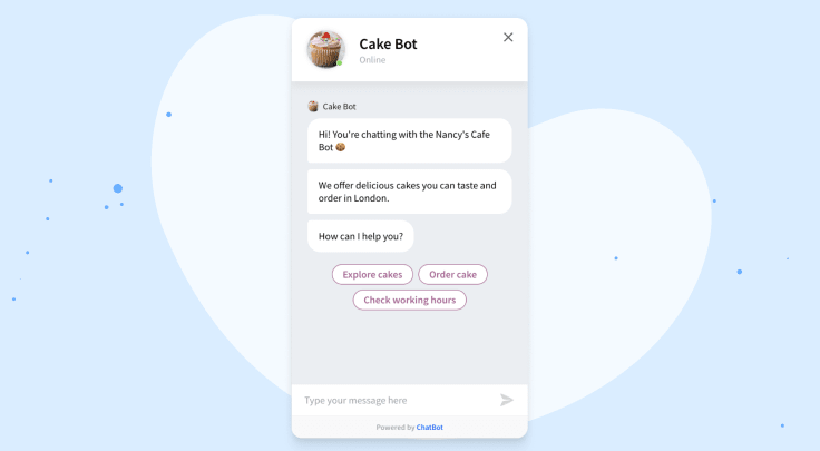 the chatbot widget with three buttons