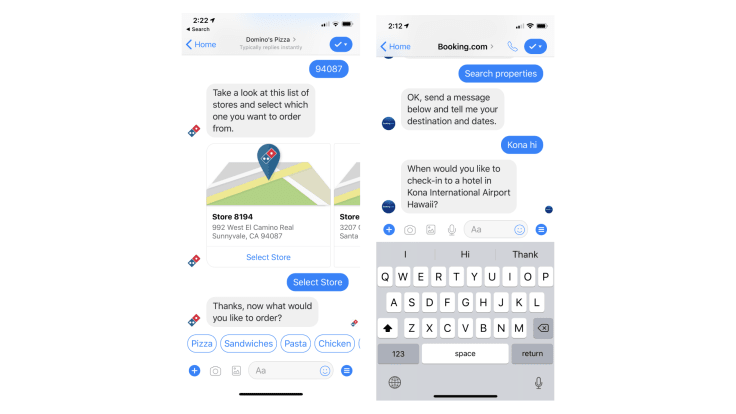 the messenger chatbot with text and buttons