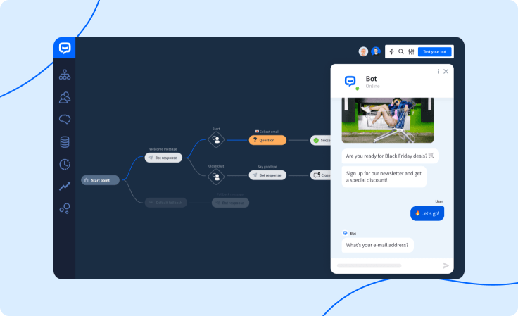 a lead generation chatbot created in the Visual Builder