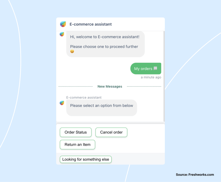 The example of how chatbot by Freshworks looks like