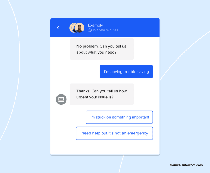 The example of how chatbot by Intercom looks like