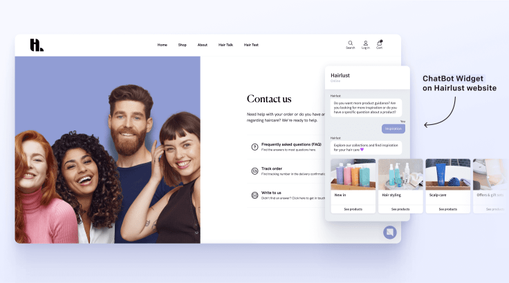 ChatBot Widget on Hairlust website