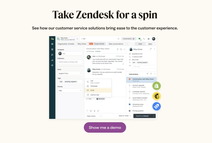 Zendesk as an alternative to Intercom