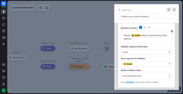 chatbot question block