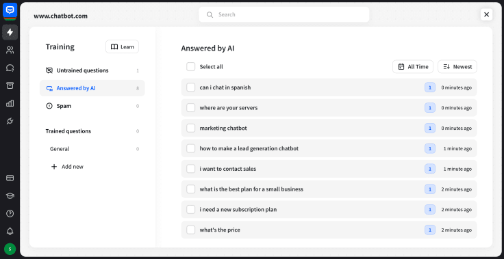 chatbot training section