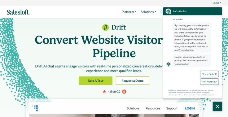 drift main page with open chat widget