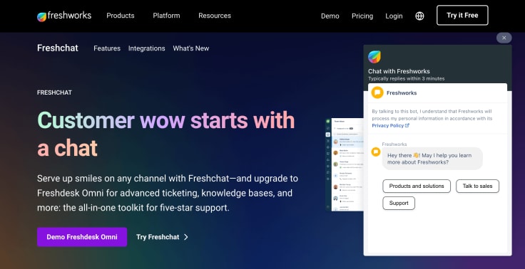 freshchat main page with open chat widget