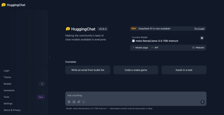 huggingchat main page with search bar