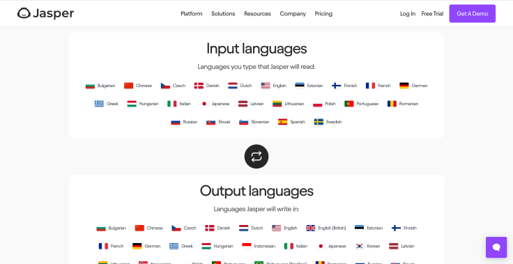 jasper ai languages section