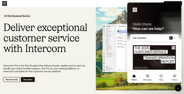 intercom main page with open chat widget