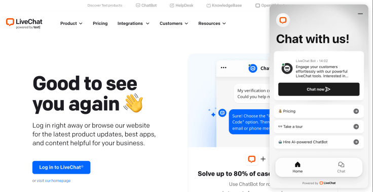 livechat main page with open chat widget
