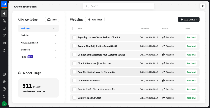 chatbot ai knowledge page