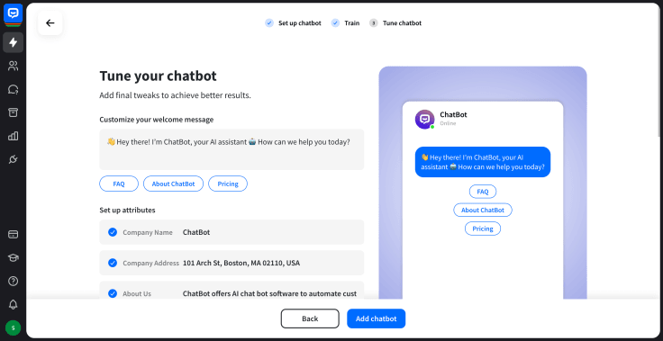 chatbot welcome message configuration