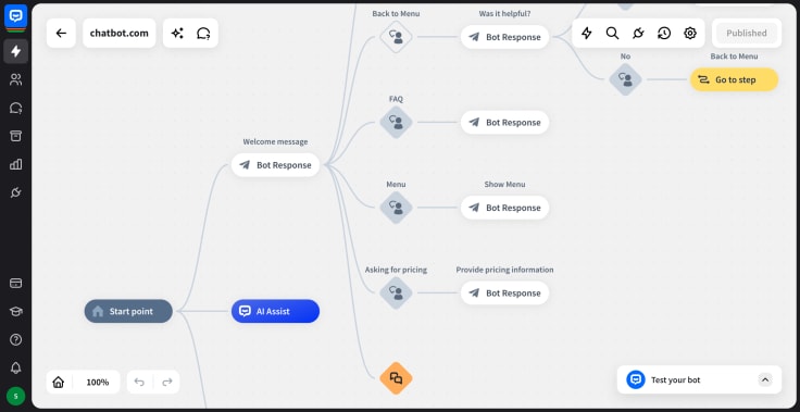 chatbot visual builder view