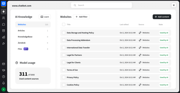 chatbot.com ai knowledge section