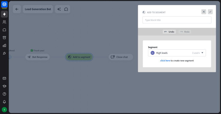 chatbot.com add to segment action