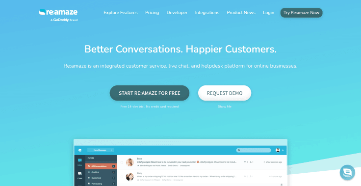 re:amaze landing page