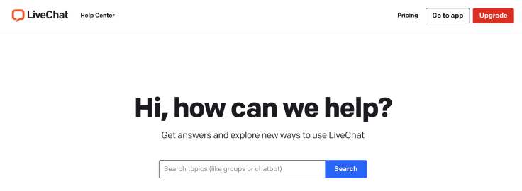 A search bar inside LiveChat's help center
