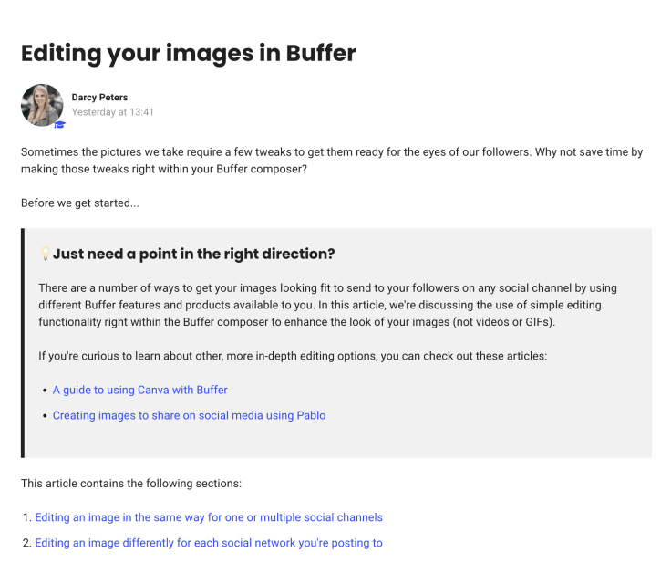 A knowledge base article from Buffer about Editing your images