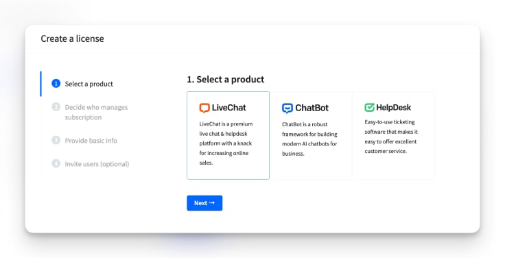 selecting a product in partner app