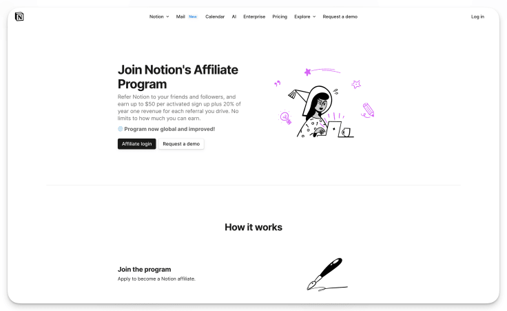 notion affiliate program main page