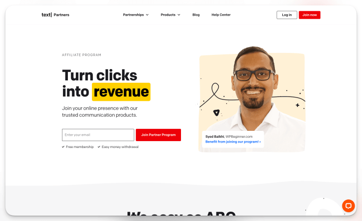 affiliate program text main page