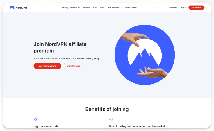 nord vpn affiliate program main page