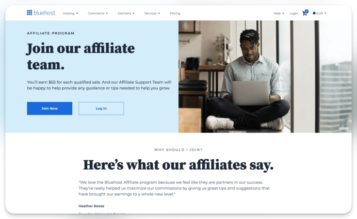 bluehost affiliate program main page