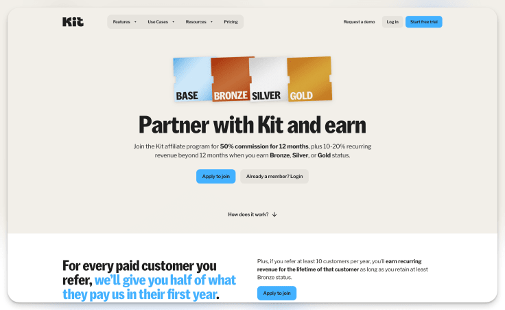 kit affiliate program main page