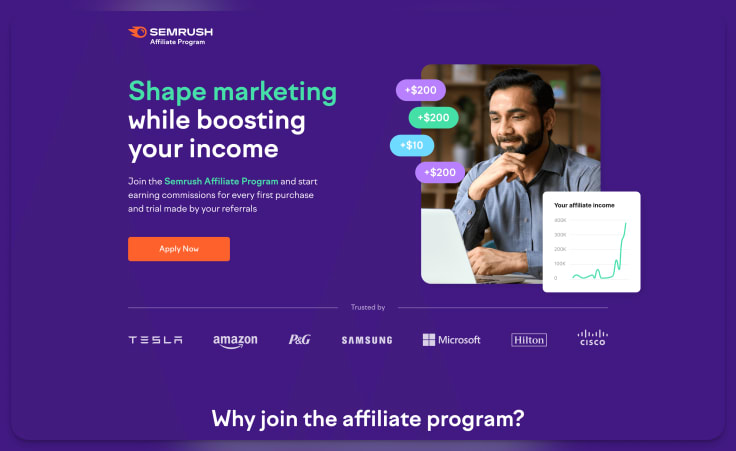 semrush affiliate program main page